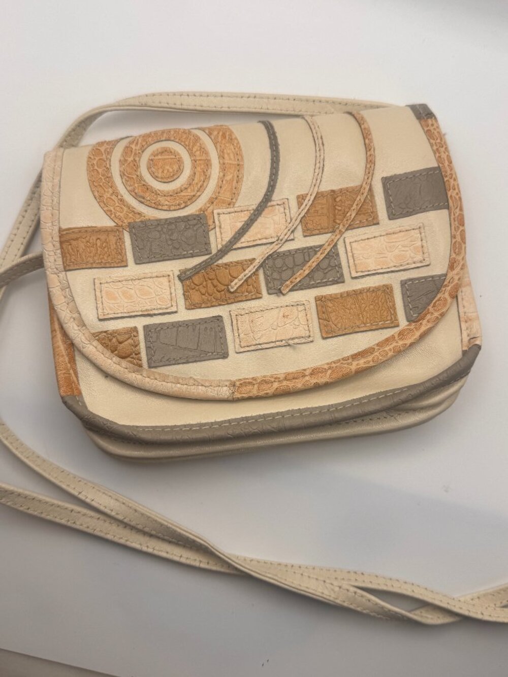 Vintage Sereta Geometric Patchwork Leather Crossbody / Shoulder Bag